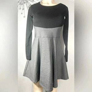 D & Deer Black & Gray Flare Long Sleeve Girls Dress
